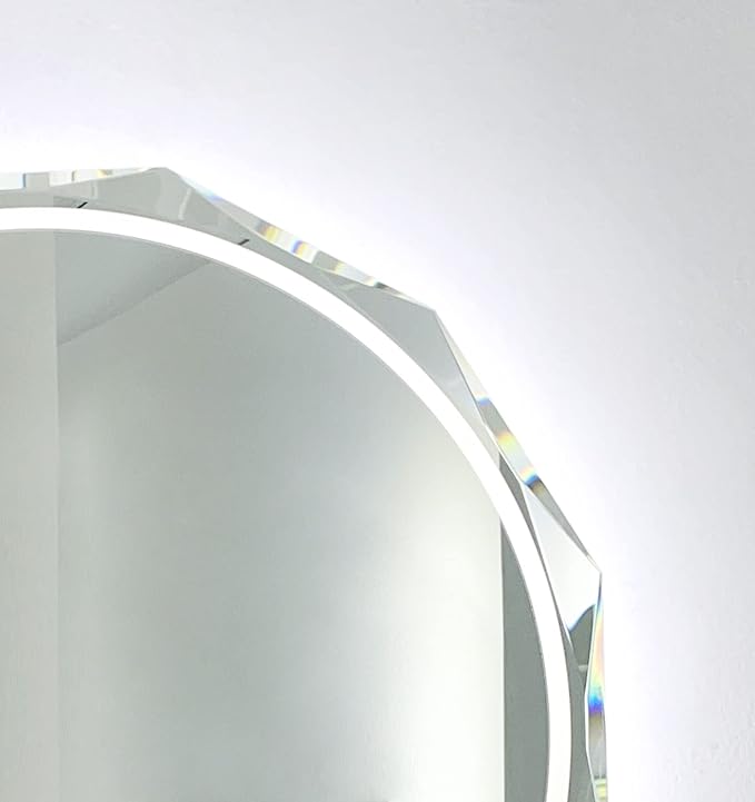 Round LED Bathroom Mirror, Beveled Edge Frameless Wall Mount Bathroom Vanity Mirror with 3-Color and Anti-Fog, 30 Inch, Silver