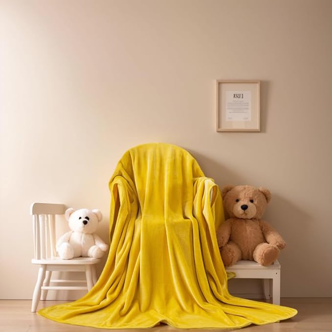 Fleece Blankets for All Season - Premium Lightweight Anti-Static Throw for Travel Size Bed Extra Soft Brush Fabric Warm Sofa Thermal Blanket 51" x 60"(Yellow)