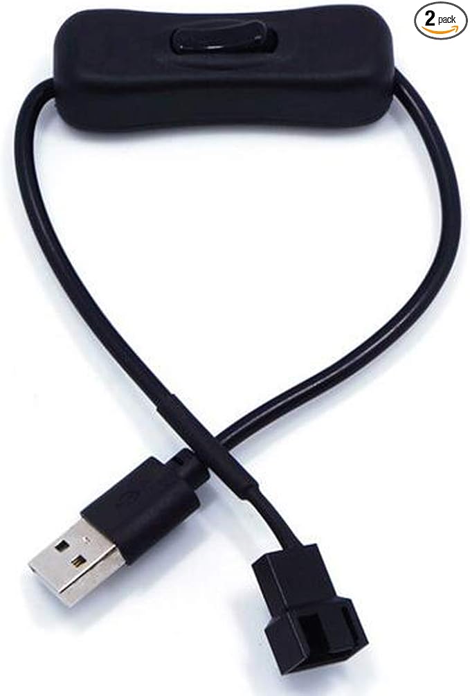 OPSFALCON 2 Pack USB to 3-Pin / 4-Pin PWM 5V Sleeved Fan Power Adapter Cable with Switch, USB to 3 Pin / 4 Pin Case Fan Adapter Connector Cable with ON Off Switch