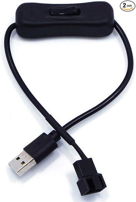 OPSFALCON 2 Pack USB to 3-Pin / 4-Pin PWM 5V Sleeved Fan Power Adapter Cable with Switch, USB to 3 Pin / 4 Pin Case Fan Adapter Connector Cable with ON Off Switch