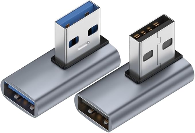 2-Pack, Super Speed USB 3.0 Vertical Left Angle and Right Angle Adapter USB 3.0 Male to Female 90 Degrees dapter Coupler, USB Cable Extender Connector