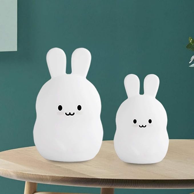 WHA&DARREN Large Rabbit Night Light for Kids,Cute Baby Night Light, Silicone Bedside Lamp,Sleep LED Lights, Eye Caring, Adjustable Brightness & Color, Time Setting, Touch Control & Remote Control