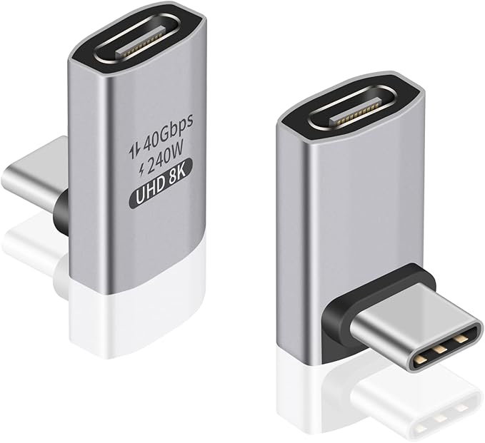 Duttek USB C 90 Degree Adapter, 40Gbps, Right Angle USB C Male to Female, Supports 8K Video for iPad, MacBook, Tablet, Phone, 2 Pack