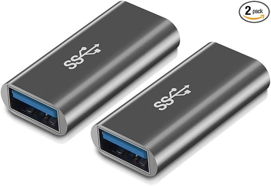 [2-Pack] Aluminum Type A Female to Female -Connector Converter,USB 3.0 Coupler Adapter (Grey)