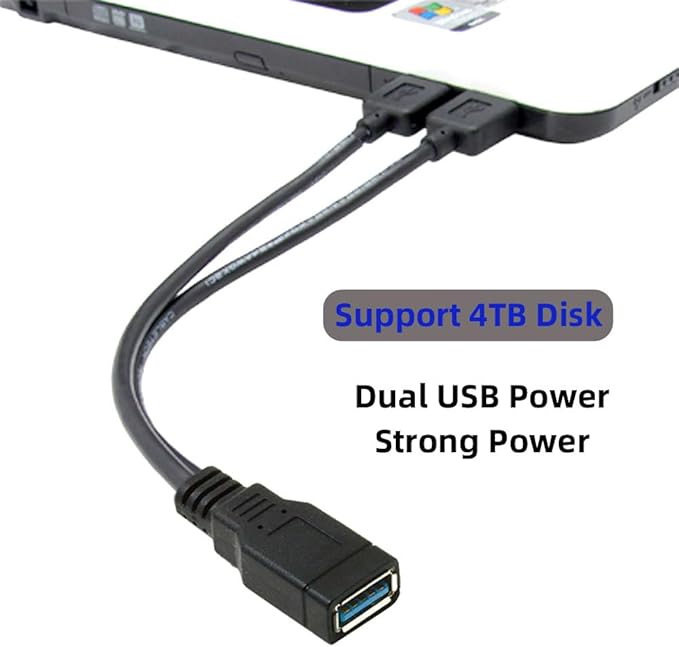 NFHK Black USB 3.0 Female to Dual USB Male Extra Power Data Y Extension Cable for 2.5" Mobile Hard Disk