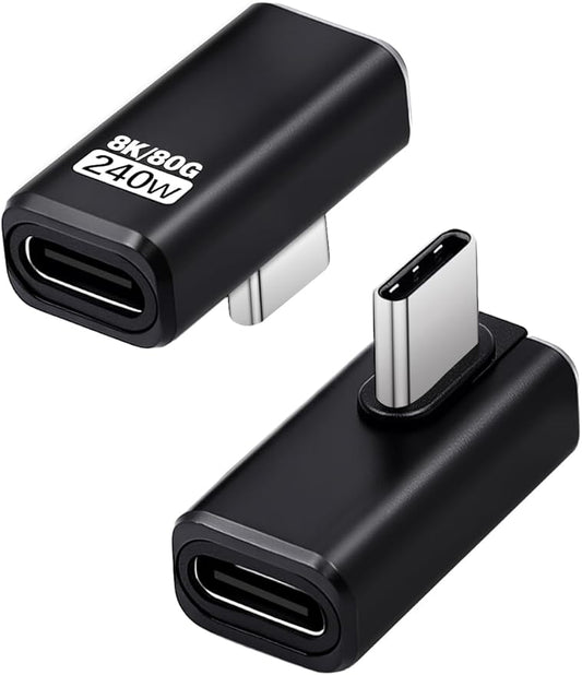 Duttek 90 Degree USB C Extender Adapter [240W 80Gbps 8K@60Hz], USB C Right Angle Adapter, Type C Extender for Thunderbolt 5/4, MacBook, Switch, iPhone 16/15 2 Pack