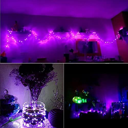 String Lights,LED Copper Wire Lights, Each Set 33ft/10M 100LEDs and 5 Remote Control.AA Battery Powered,Decor Rope Lights for Holiday,Wedding, Parties.(Purple)