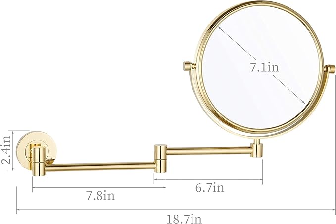 DOWRY 8-Inch Double-Sided Wall Mounted Makeup Mirror with 10x Magnification,14.4-Inch Extension,Gold Finish 1305J(8in,10x)