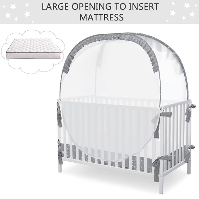 Pop Up Baby Crib Tent, Crib Net Canopy to Keep Baby in, Crib Mosquito Net with Viewing Window, Soft Mesh Cover & Pop Up Structure