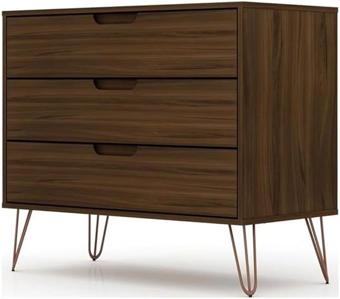 Manhattan Comfort Rockefeller 3 Drawer Dresser for Bedroom Storage, Nursery, Closet, Living Room, Entryway, TV Stand for Screens up to 32 Inches, Anti-Tip Kit Included, Set of 1, Brown