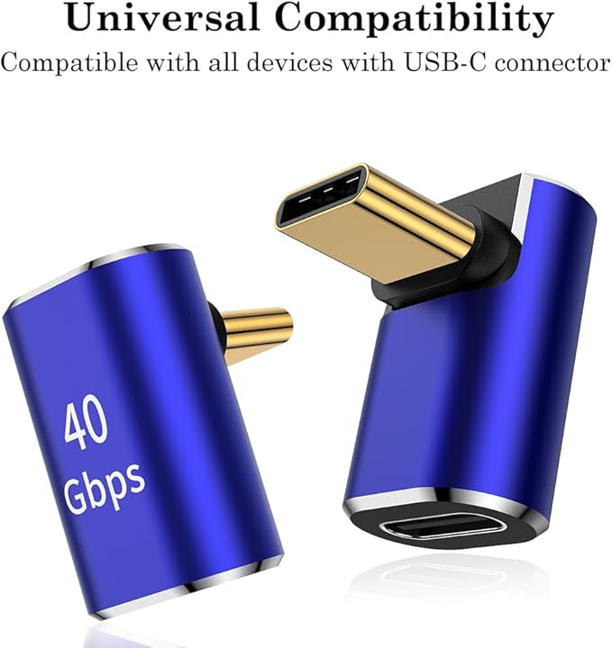 AuviPal USB C 90 Degree Adapter (2 Pack), Up and Down Right Angle L Shape USB Type C Male to Female Connector for Steam Deck, ROG Ally, MacBook, Tablet, Phone and More - Blue