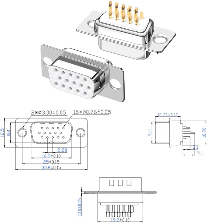 10PCS VGA Male Female DB15 3Row Solder Cup Connectors, Gold Plated Joints Solder Type D-SUB HD15 15Pin D Sub Couplers(Male x 5, Female x 5)