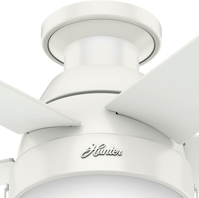 Hunter 46 inch Indoor Ceiling Fan with LED Light - White Ceiling Fan with Pull Chain, For Bedroom, Living Room, or Kitchen, Low Profile Mount, No Remote, 5 Blades - Anslee 59269, Fresh White