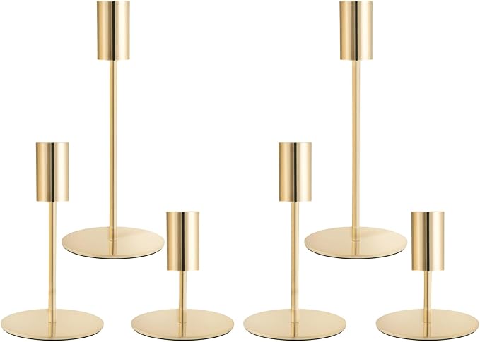 Gold Taper Candlestick Holders,Taper Candle Holders Set of 6,Metal Taper Candle Sticks Stand Holders,Modern Decorative Candle Holders for Wedding Certerpieces,Festive, Mantel,Home,Party