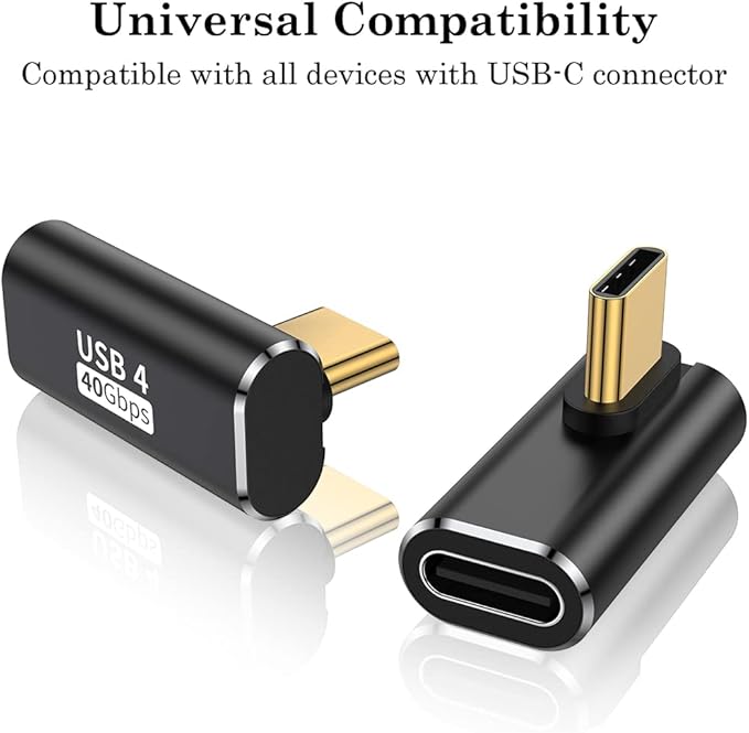AuviPal 90 Degree USB C Adapter (2 Pack), L Shape Left and Right USB Type C Connector for Meta Quest, MacBook, iMac, iPad, iPhone 16 15 Series and Other Type C or Thunderbolt 4/3 Devices - Black