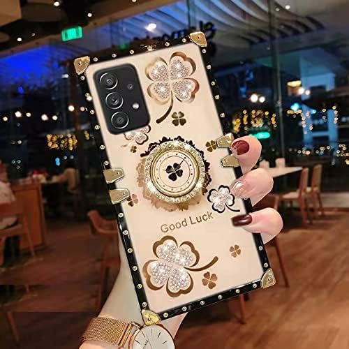 Samsung Galaxy S21 Ultra Bling Case, Gold Fashion Square Bling Diamond Glitter Soft Trunk Cover with Ring Holder