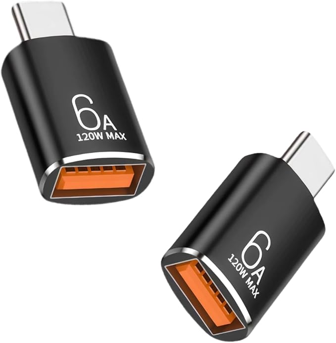 BOMIE USB C to USB Adapter 2 Pack, 6A 120W Fast Charging 10Gbps Data Transfer,USB C Male to USB 3.2 Female OTG Adapter for Phone 15/16/17,Pad,M-acBook Pro/Air,Smartphone,Laptop,Tablet Black