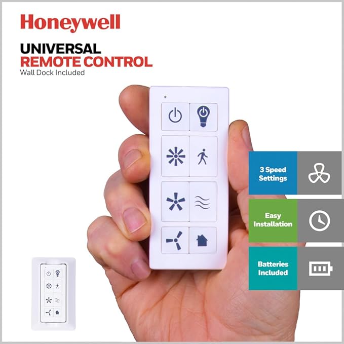 Honeywell Ceiling Fans Xerxes Modern 62 Inch Ceiling Fan with Light, Remote Control Fan, LED Indoor Fan with 8 Blades, White and Gray Wash Blade Finish Options, White (51628-01)