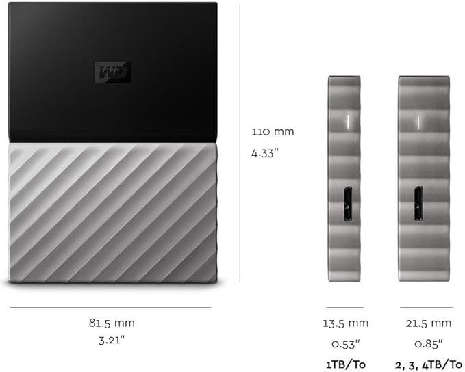 WD 2TB Black-Gray My Passport Ultra Portable External Hard Drive - USB 3.0 - WDBFKT0020BGY-WESN
