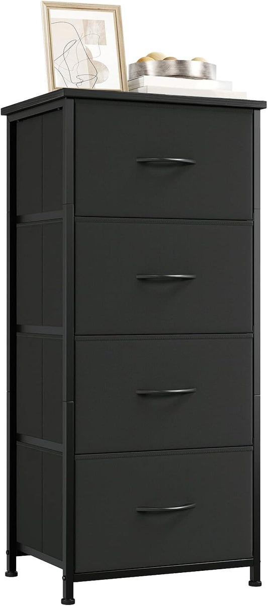 Somdot Dresser for Bedroom with 4 Drawers, Storage Organizer Chest of Drawers with Removable Fabric Bins for Closet Bedside Living Room Laundry Entryway Hallway, Black