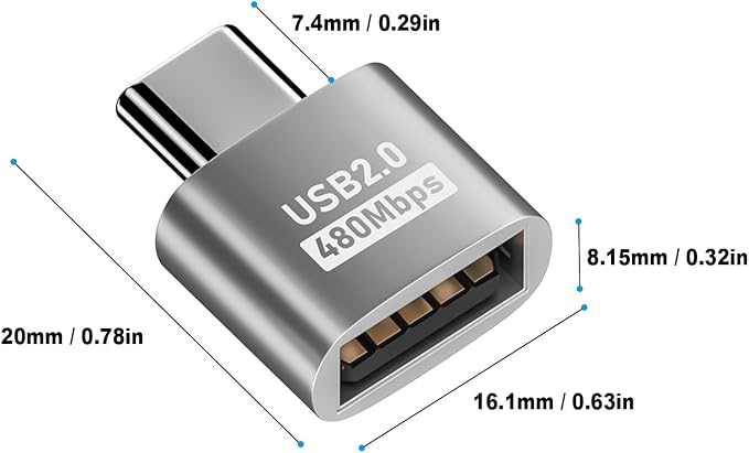 Duttek USB C to USB Adapter 6 Pack, Type C Male to USB 2.0 Type A Female Extension Connector Support 480Mbps Data Transfer, OTG Function and Charging for Phone, Laptop, USB Keyboard (Silver)
