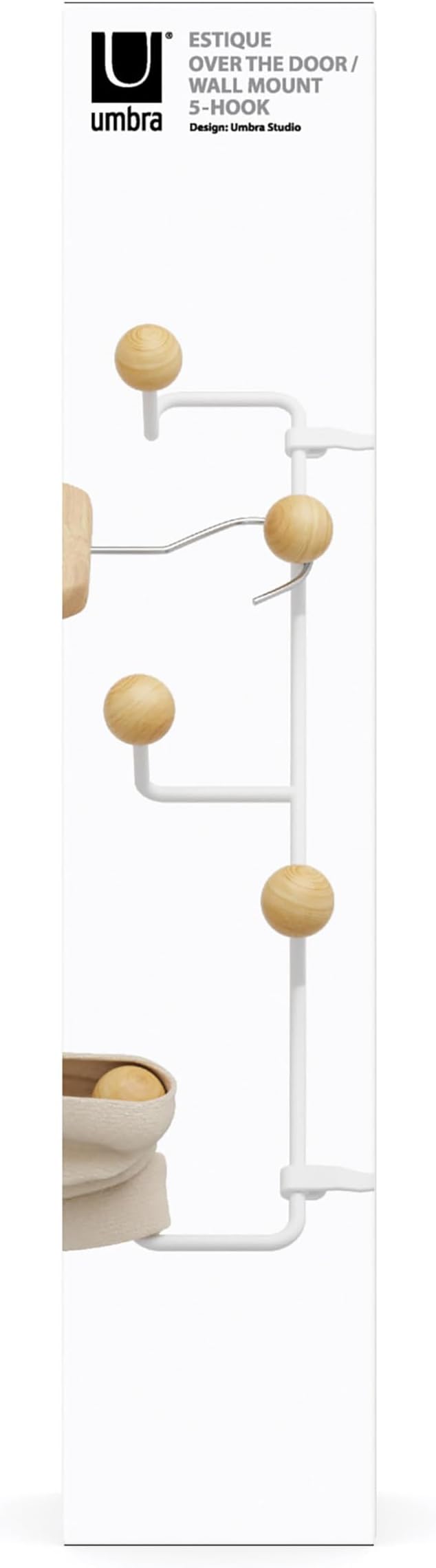 Umbra Estique Over The Door Coat Rack & Multi-Use Organizer, for Coats, Bags, Hats & More, Small, White/Natural (Pack of 3)