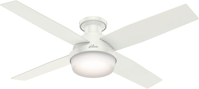 Hunter 52 inch Indoor Ceiling Fan with LED Light and Remote Control - White Modern Ceiling Fan, Low Profile Mount, 4 Blades, For Bedroom, Living Room, or Kitchen, Quiet - Dempsey 59242, Fresh White