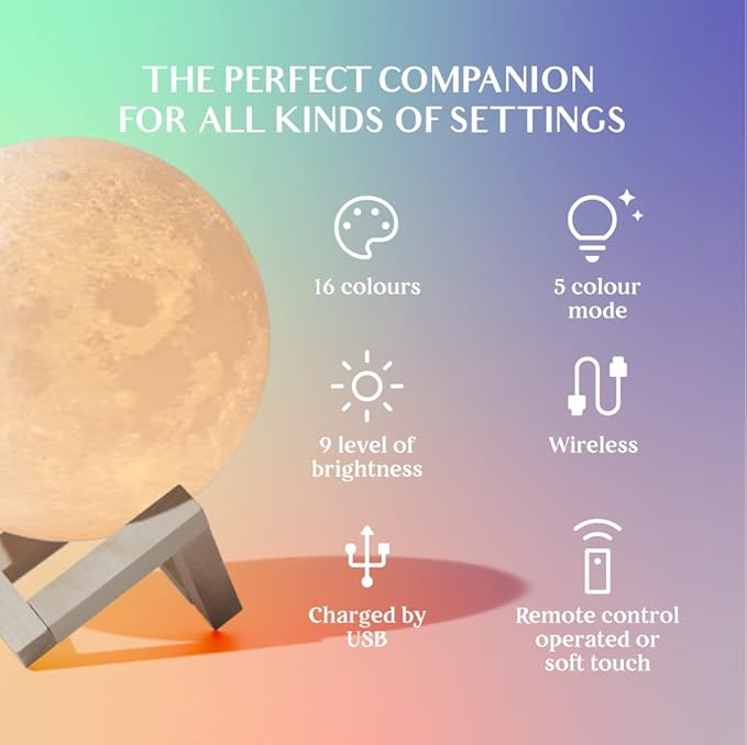 Mydethun 7.1 Inch Large 16 Colors Moon Lamp – 148 Combination Modes, Remote/Touch Control, Rechargeable LED Night Light, Thanksgiving Décor, Gifts for Women, Party Favors Décor