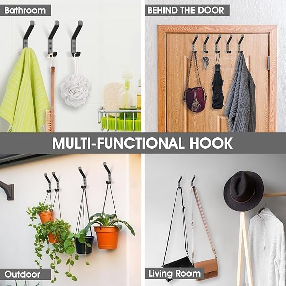 GlazieVault Coat Hooks– Door Hook (5 Pack) - Heavy Duty Wall Mounted - Premium Design Rust Free Hooks