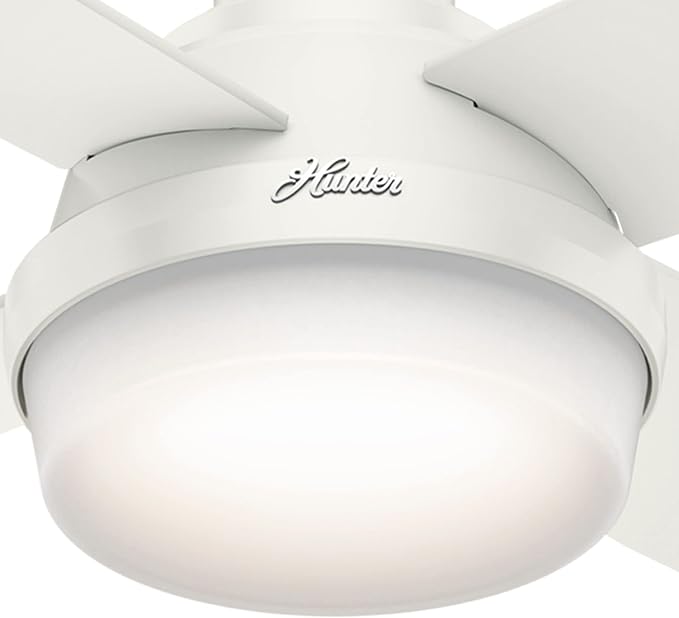 Hunter 52 inch Indoor Ceiling Fan with LED Light and Remote Control - White Modern Ceiling Fan, Low Profile Mount, 4 Blades, For Bedroom, Living Room, or Kitchen, Quiet - Dempsey 59242, Fresh White