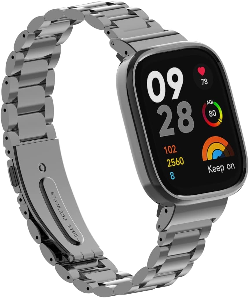 HOPMC Stainless Metal Frame and Steel Mesh Buckle, Classic Replacement Band for Redmi Watch 3 Strap