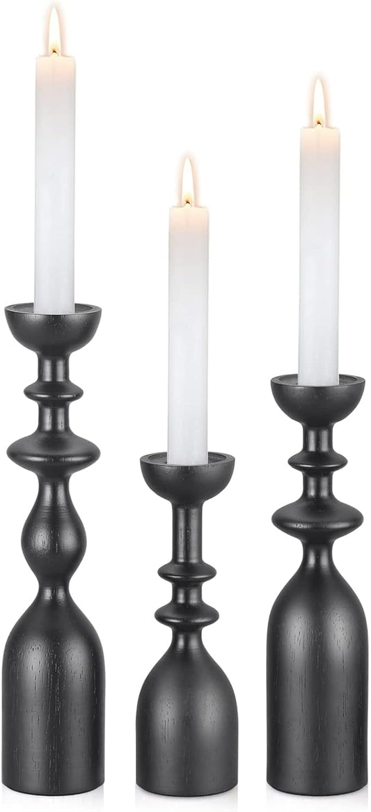 HOWSILAY Wood Candle Holders for Table Centerpiece Black Candlestick Holders - Rustic Candle Stick Candle Holder fits 3/4" or 7/8" Taper Candle and Dia 1.5" Led Tea Lights Candles or Pillar Candles