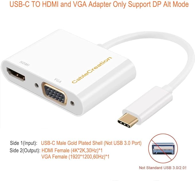 CableCreation [2 Pack USB C to VGA and HDMI Adapter, USB C to VGA Adapter for Monitor Compatible with iPhone 15 Plus/15 Pro Max, MacBook Pro, iPad Pro 2020, Yoga 910, Surface Pro, Pixel