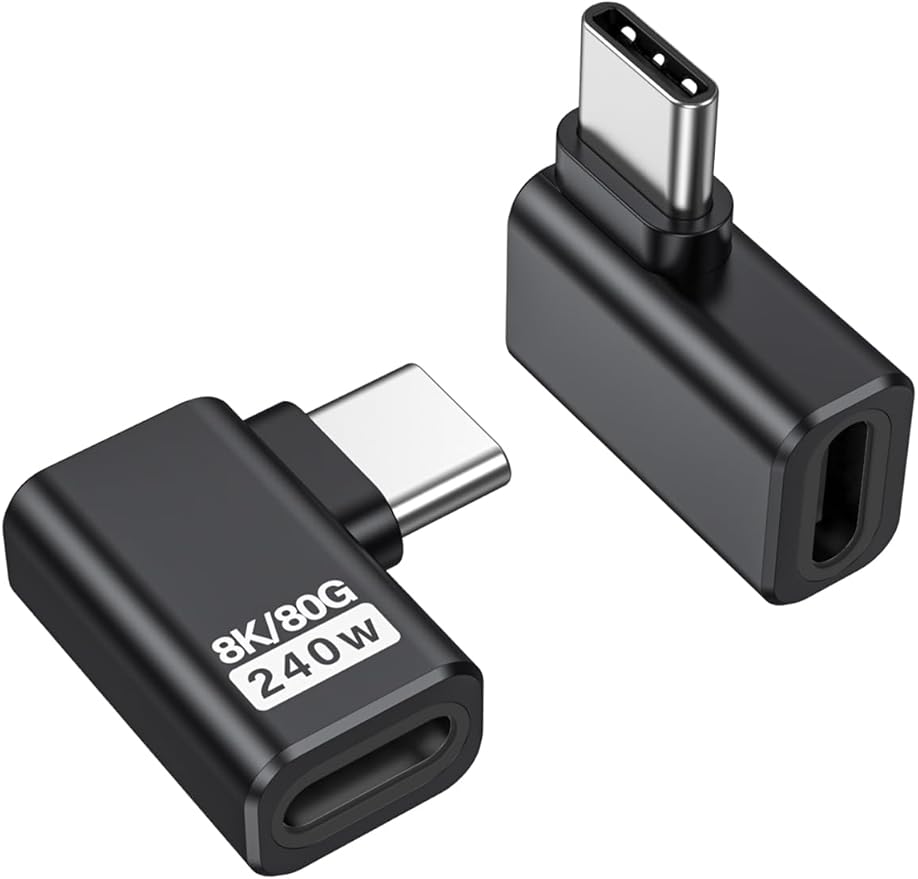 CableCreation Right Angle USB C Adapter 2 Pack, USB C Male to Female 90 Degree Adapter 80Gbps 240W Compatible with Thunderbolt 4, USB 4, Notebook, PC, Tablet, Phone and More, Right Angle