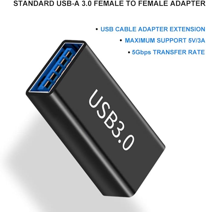 USB-A 3.0 to USB-A 3.0 Adapter (2 Pack), USB 3.0 Female to Female Adapter for Connecting USB Cables for Extension