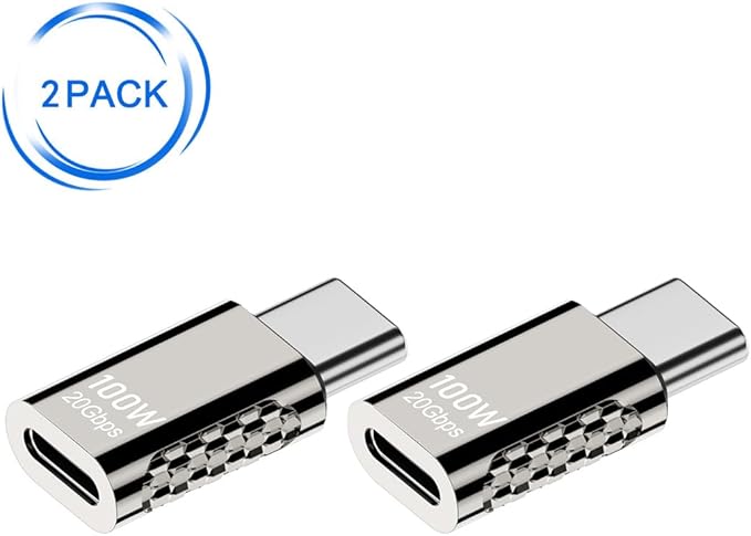 2 pcs Type-C to C Adapter，USB-C Male to Female Supports 20Gbps 4K/8K Audio and Video，100W Power convertor Extender for Laptop Charging, Mobile Phone, Tablet Data Transmission (Straight)