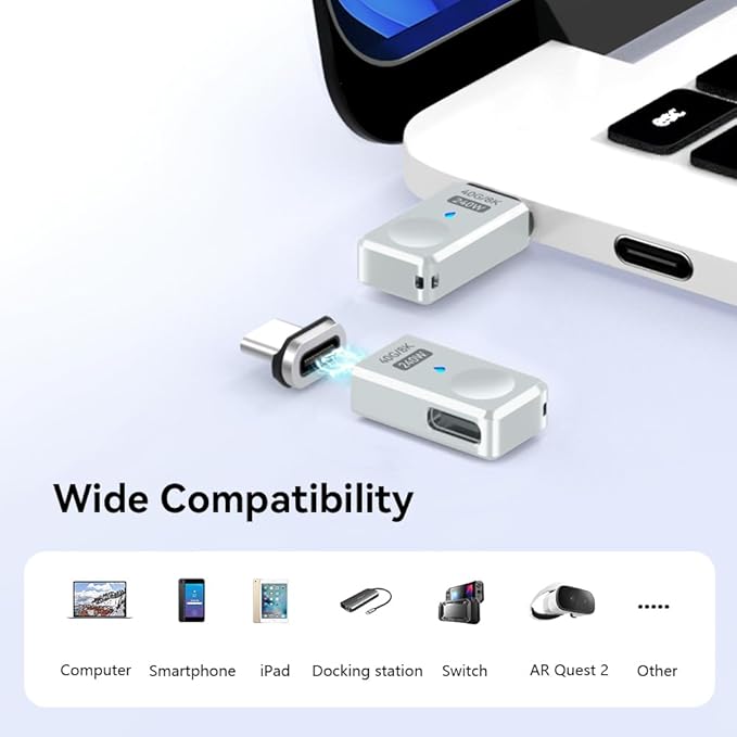 Magnetic USB C Adapter 240W 2 Pack, Side Port 24Pin USB Type C Magnetic Connector Straight with USB4 40Gbps 8K 60Hz for Steam Deck, Thunderbolt 3/4, MacBook Pro/Air and More Type C Devices