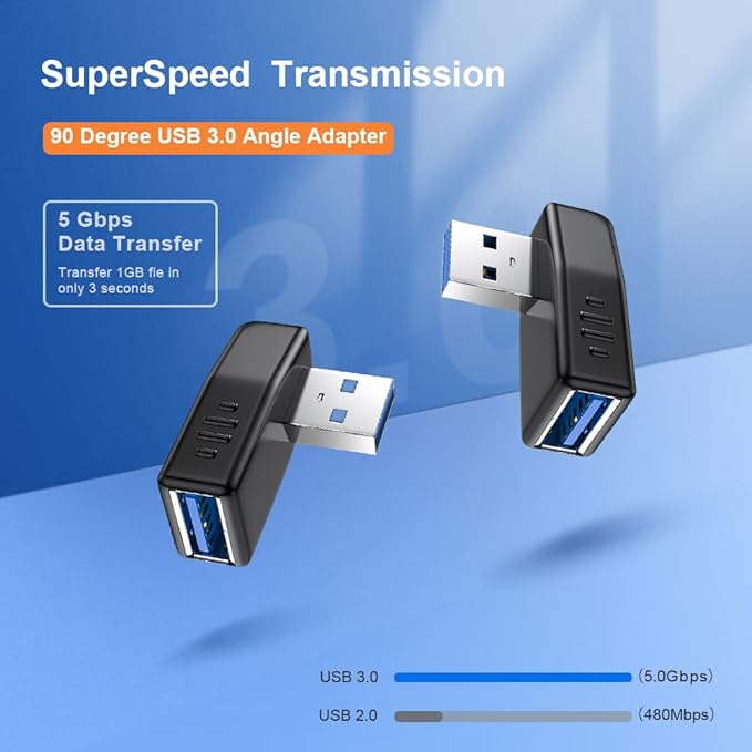 USB 3.0 Adapter 90 Degree Male to Female Coupler Connector Plug Left Right Up Down Angle (USB 3.0 Adapter Left 2PCS)