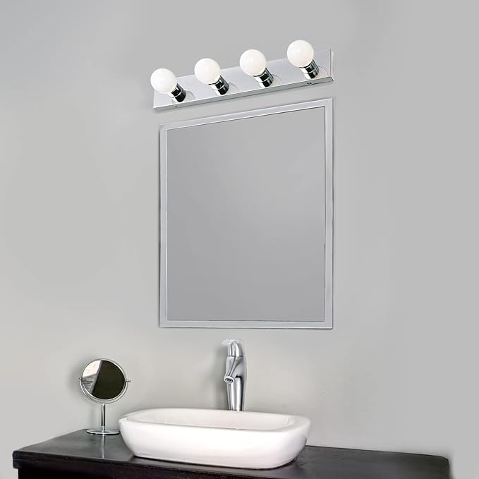 Design House Vanity Lighting, Steel Construction, 4 Vanity Lights, Dimmable, Uses four 60W Bulbs, Polished Chrome, 24.0 In. W x 4.3 In. H x 2.0 In. D, 500892