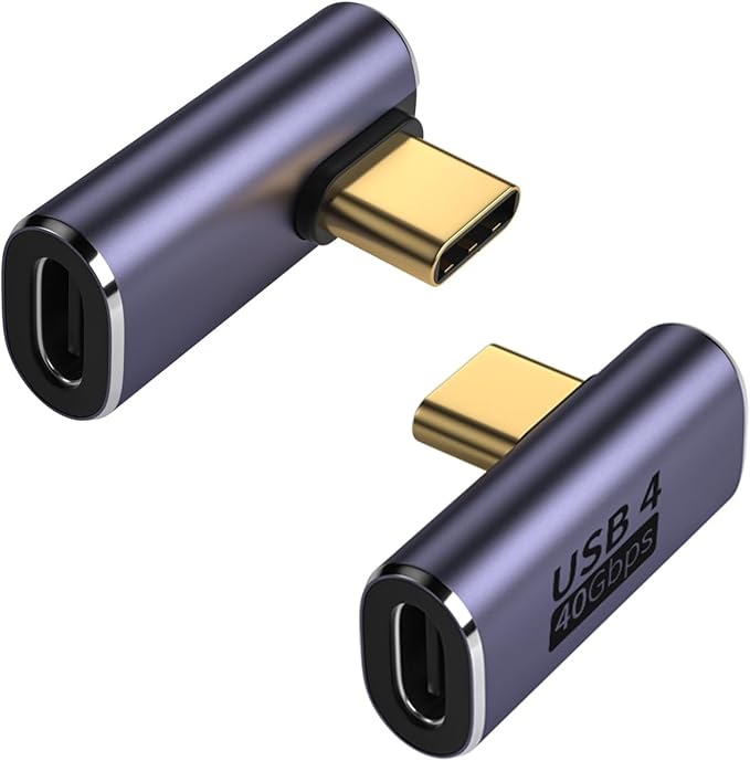 90 Degree Right Angle USB C Adapter 40Gbps Data Transfer USB 4.0/Thunderbolt 4 Type C Male to Female Connector Extender for Mobile Phone, Switch, Steam Deck, Tablet, Laptop (2 Pack)