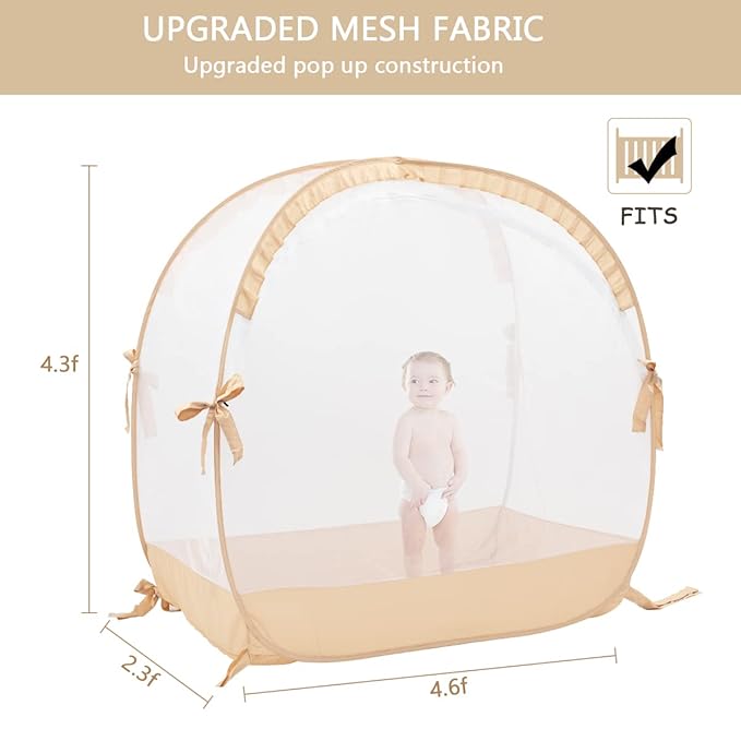 Pop Up Baby Crib Tent, Safety Tent to Keep Toddler from Climbing Out, Canopy Against Falls and Bites, Netting with Breathable & Soft Mesh, Orange (R07-orange)