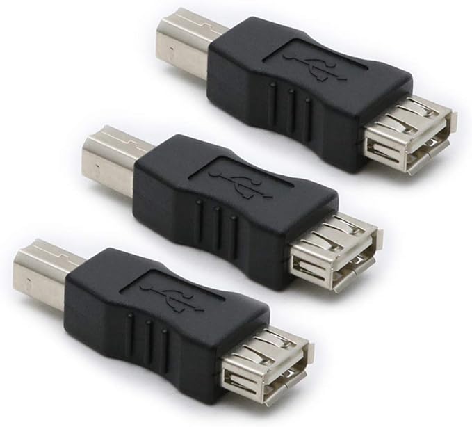 3 Pack USB 2.0 AF/BM Adapter Type A Female to USB B Print Male Adapter Connector Converter Plug