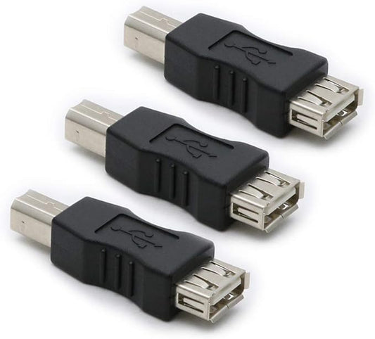 3 Pack USB 2.0 AF/BM Adapter Type A Female to USB B Print Male Adapter Connector Converter Plug