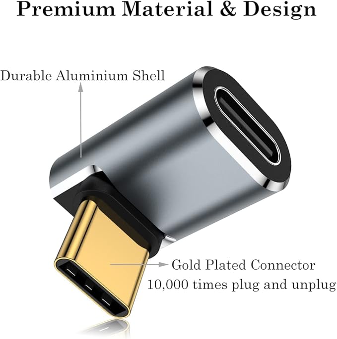 AuviPal USB C 90 Degree Adapter (2 Pack), Up and Down Right Angle L Shape USB Type C Male to Female Connector for Steam Deck, ROG Ally, MacBook, Tablet, Phone and More - Space Gray