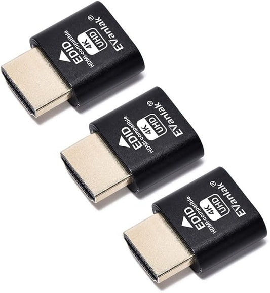 EVanlak HDMI Dummy Plug Headless Ghost Display Emulator Premium Aluminum PC（Fit Headless-3840x2160@60H New 3RD）-3Pack