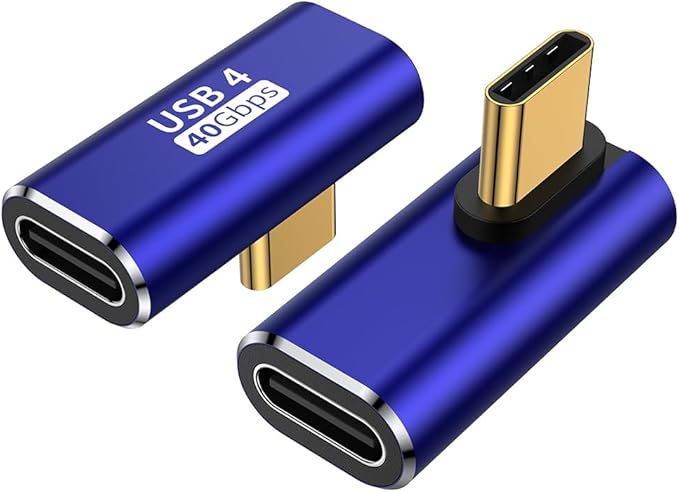 AuviPal 90 Degree USB C Adapter (2 Pack), L Shape Left and Right USB Type C Connector for Meta Quest, MacBook, iMac, iPad, iPhone 16 15 Series and Other Type C or Thunderbolt 4/3 Devices - Blue