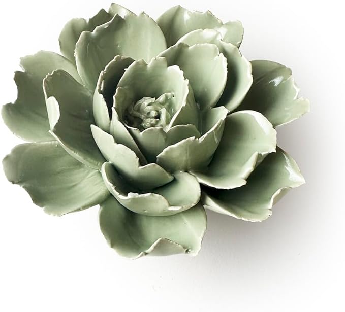 CHIVE ‘Coral’ — Beautiful, Decorative Ceramic Flower — Unique Tablescape Piece — Small Set of (Light Green Flower, Green Rose, Teal Ranunculus).