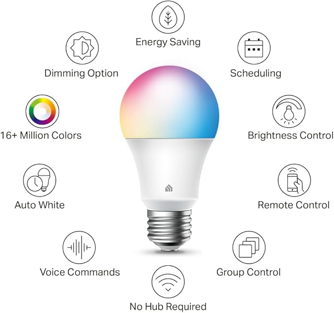 New Kasa Smart Bulb, Full Color Changing Dimmable Smart WiFi Light Bulb Compatible with Alexa and Google Home, A19, 9W 800 Lumens,2.4Ghz only, No Hub Required, 1-Pack (KL125), Multicolor