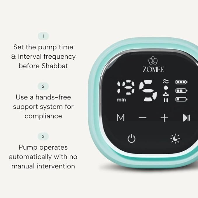 Zomee Z2 Double Electric Breast Pump - Shabbat Mode Edition - Portable, Hands Free Pumping Hospital Grade Wearable Breast Pump Including; Black Bamboo Pumping Bra (Large)