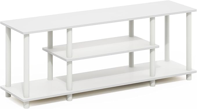 Furinno Turn-N-Tube TV Stand, 3-Tier Entertainment Center with Open Shelves, TV Console for TV up to 50 Inch, for Living Room, Bedroom, White